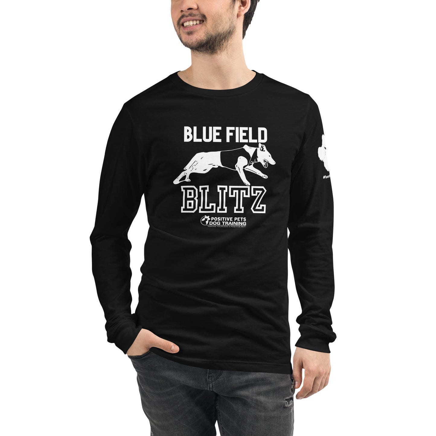 Blue Field Blitz Unisex Long Sleeve Tee - White Graphic