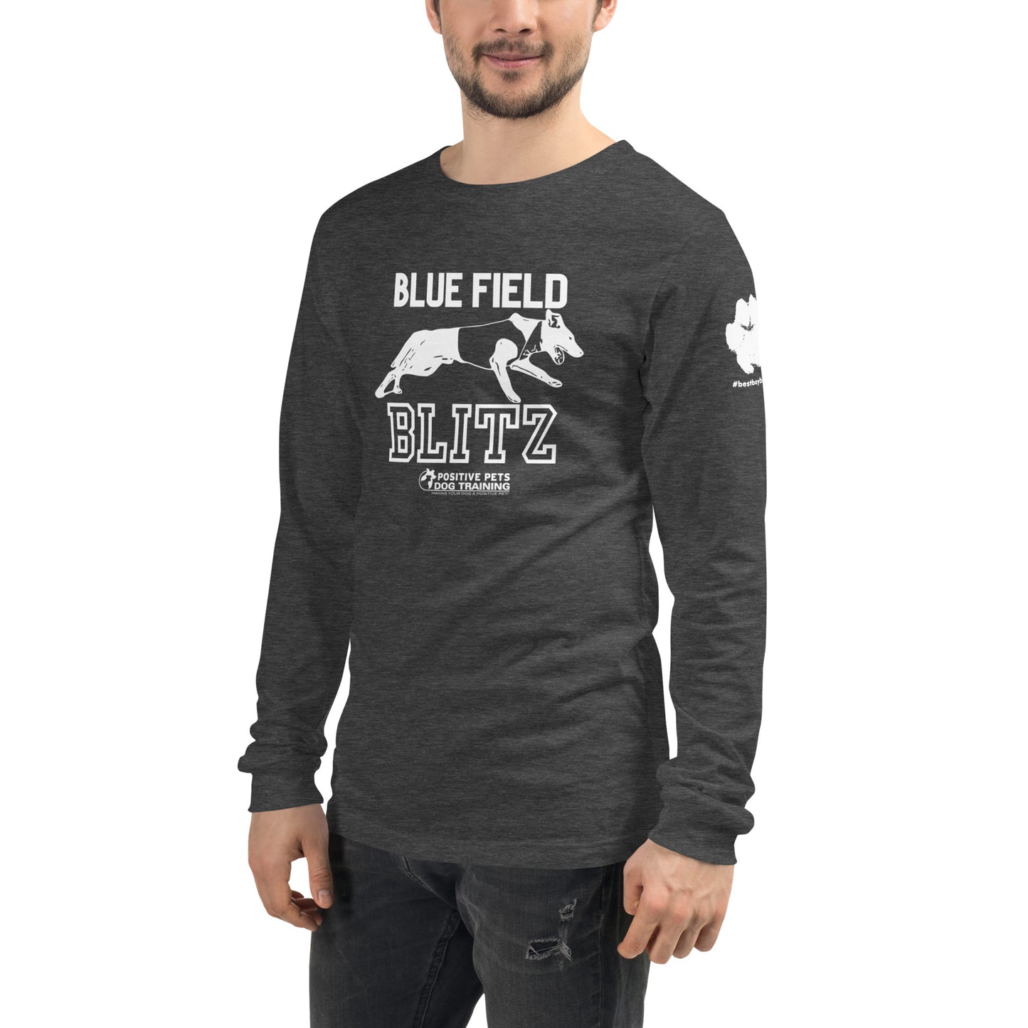 Blue Field Blitz Unisex Long Sleeve Tee - White Graphic