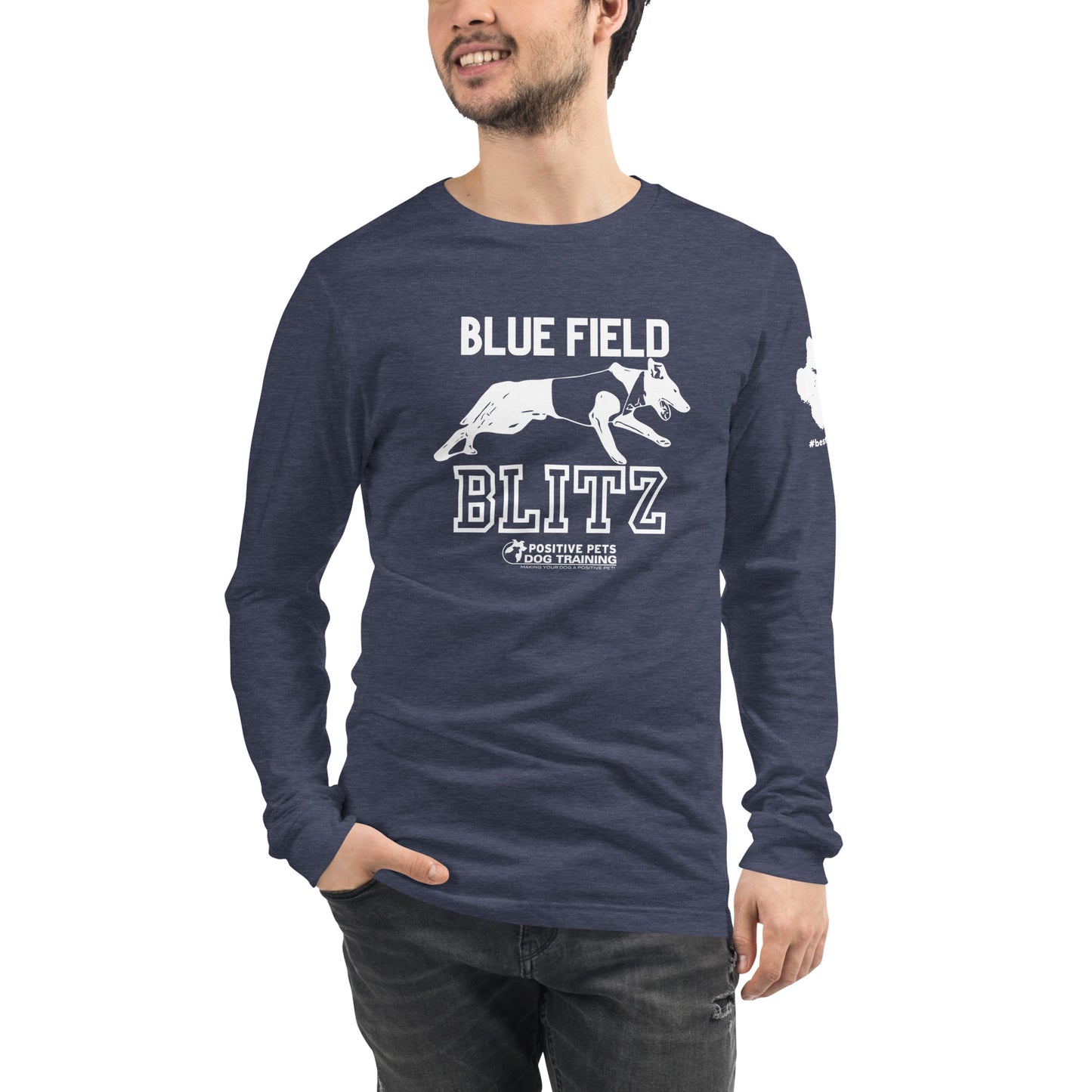 Blue Field Blitz Unisex Long Sleeve Tee - White Graphic