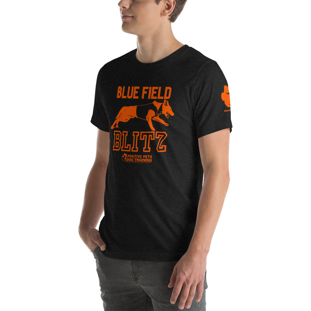 Blue Field Blitz Unisex t-shirt - Orange Graphic