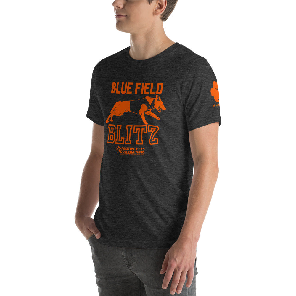 Blue Field Blitz Unisex t-shirt - Orange Graphic