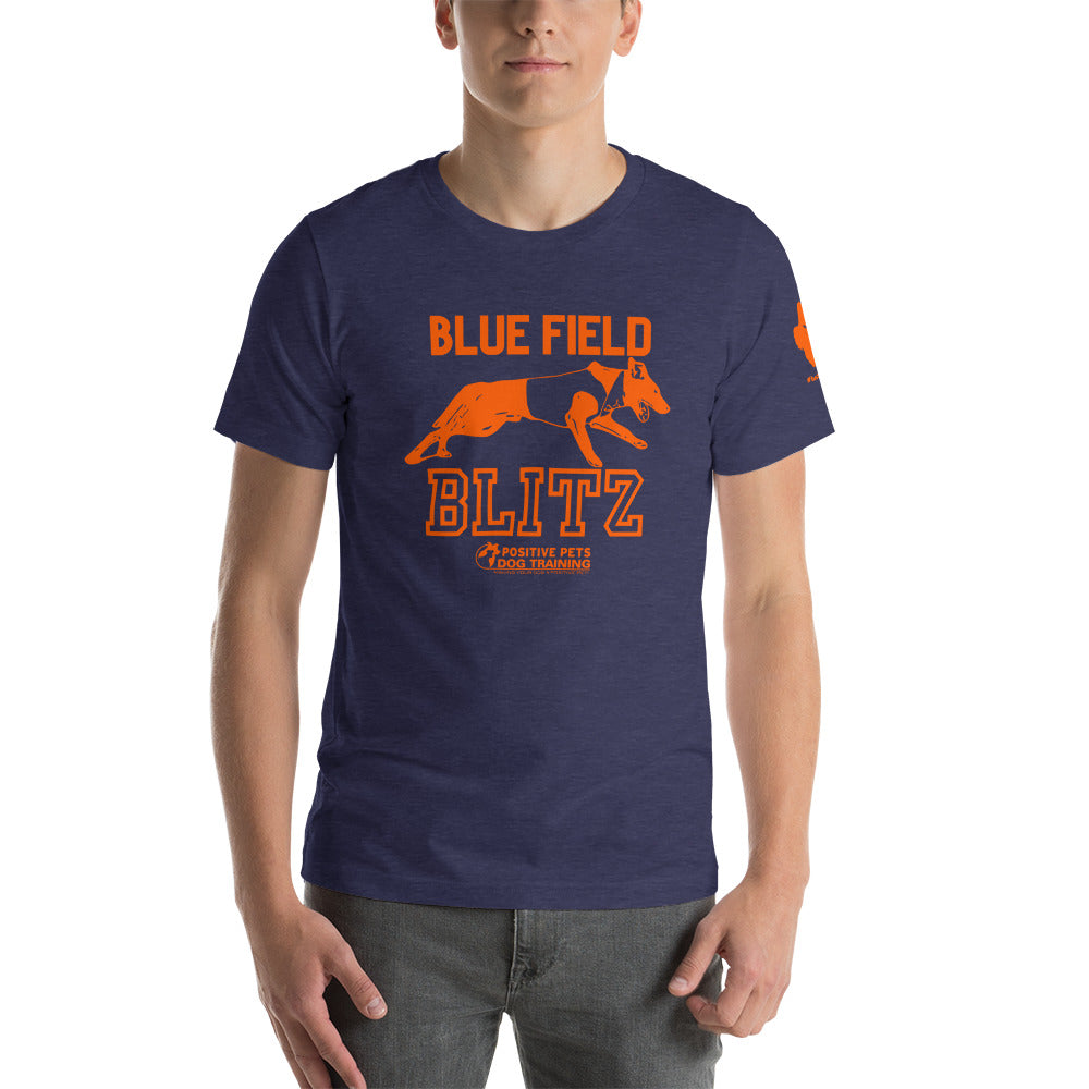 Blue Field Blitz Unisex t-shirt - Orange Graphic