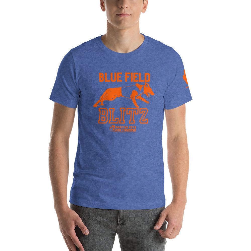 Blue Field Blitz Unisex t-shirt - Orange Graphic