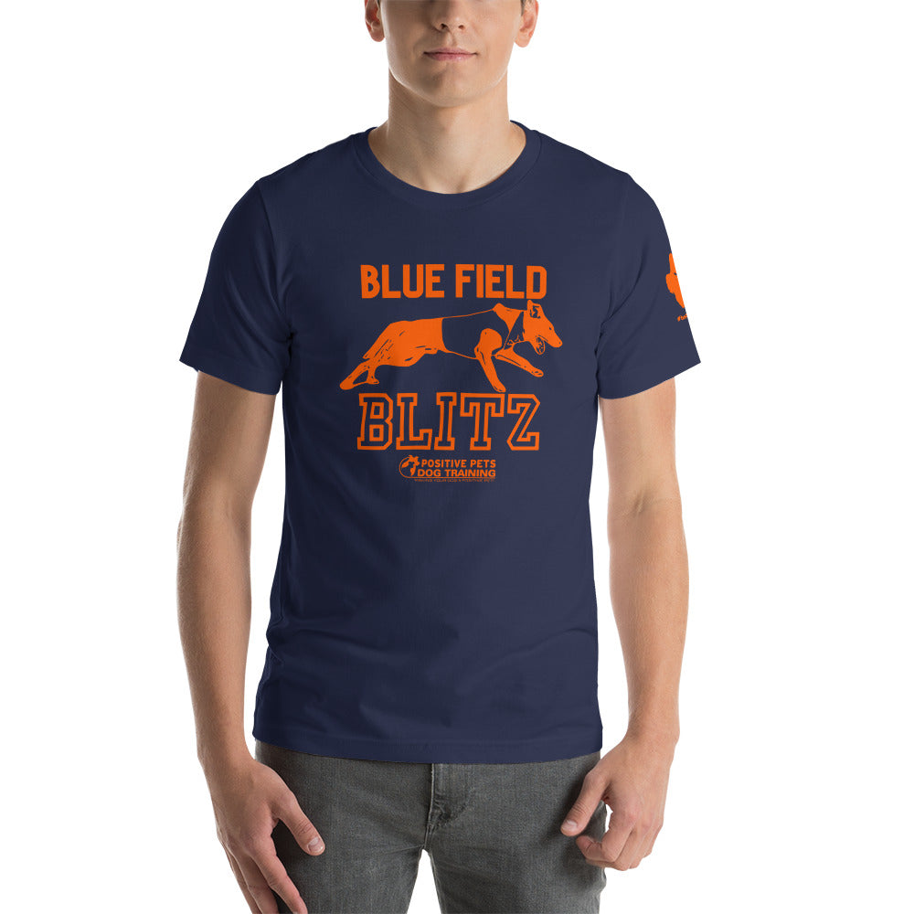 Blue Field Blitz Unisex t-shirt - Orange Graphic