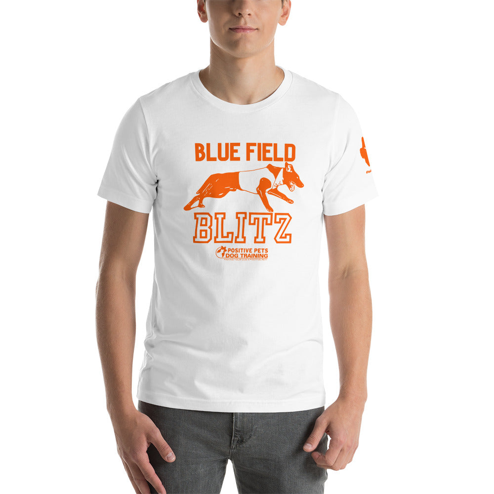 Blue Field Blitz Unisex t-shirt - Orange Graphic