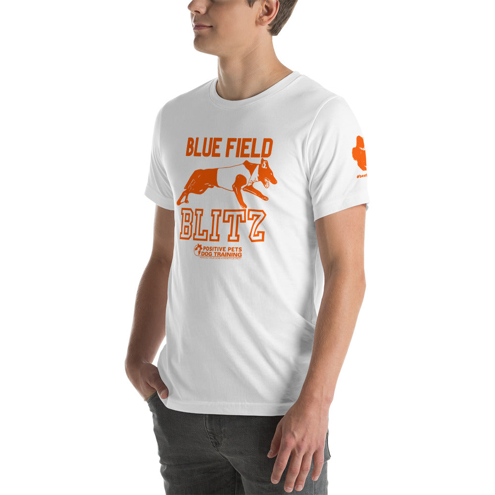 Blue Field Blitz Unisex t-shirt - Orange Graphic