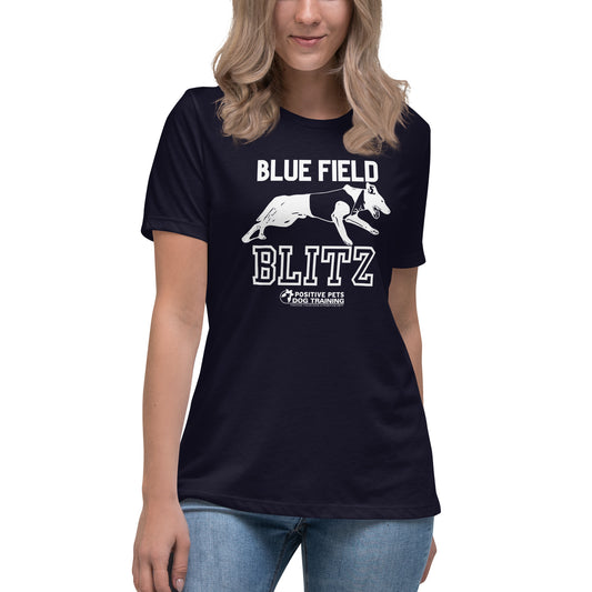 Blue Field Blitz Women's Relaxed T-Shirt - White Graphic